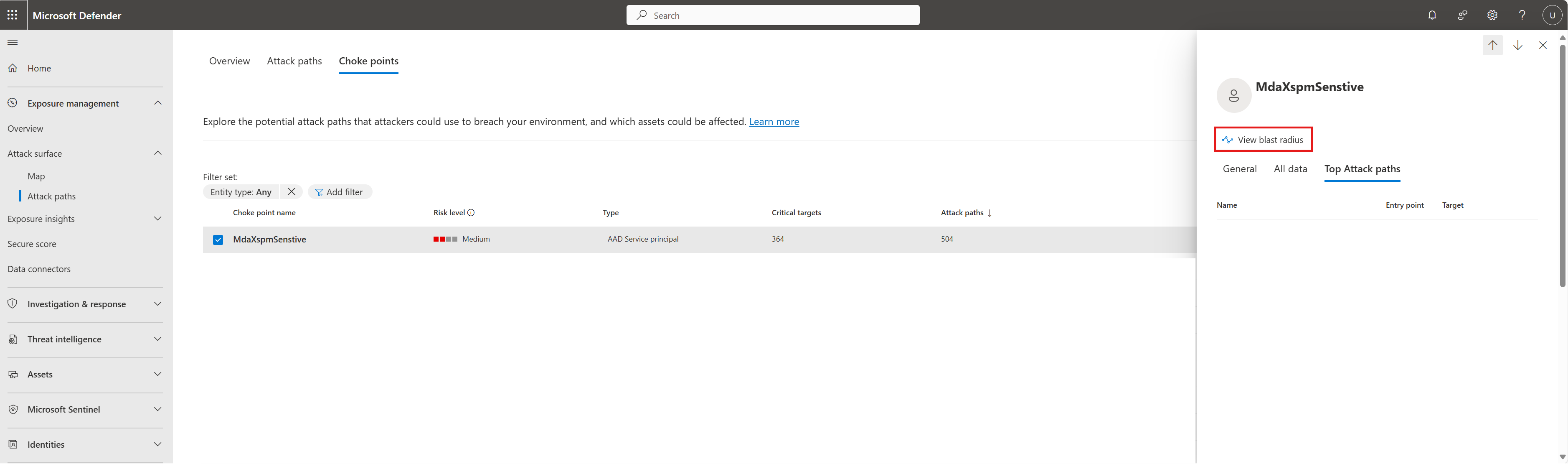 Screenshot showing the view blast radius button
