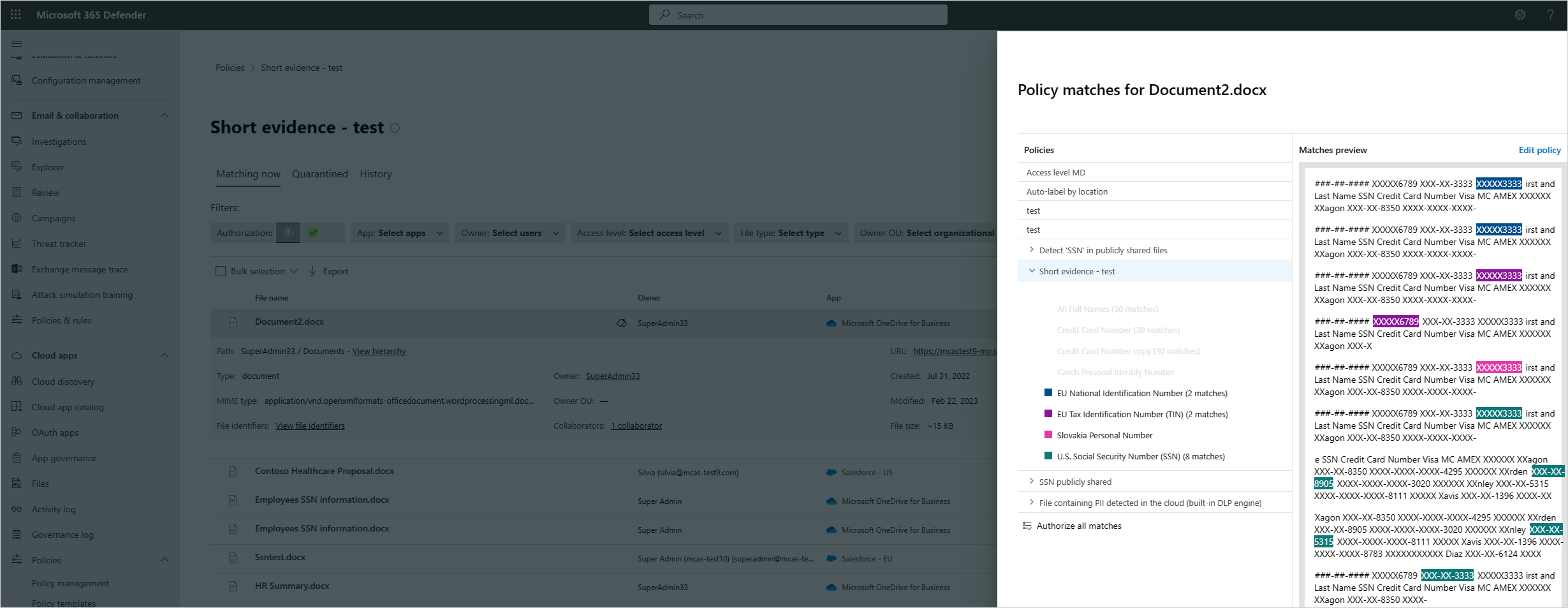 Configure short evidence.