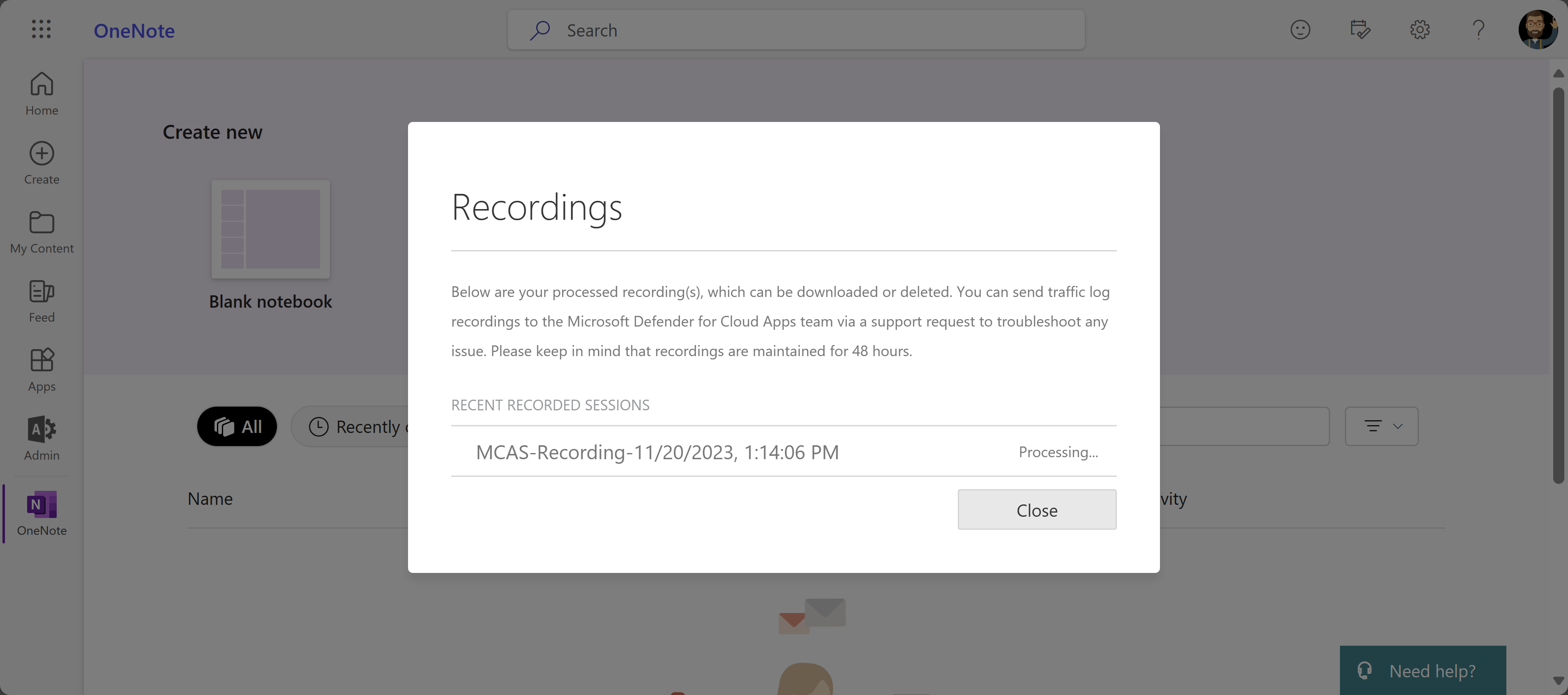 Screenshot of session recordings.