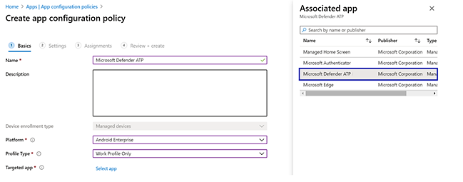 Screenshot of the Associated app details pane.
