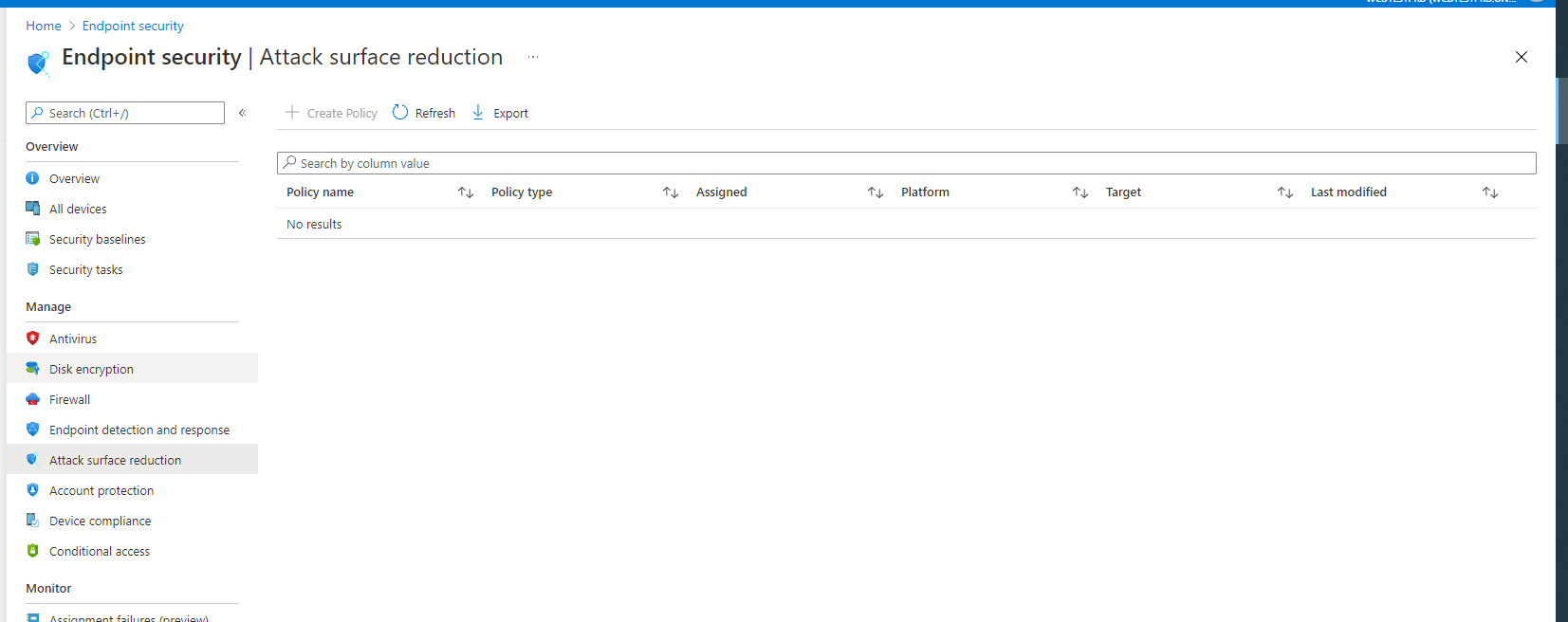 The Endpoint security Attack surface reduction pane