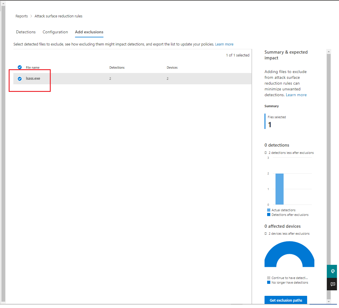 The pane for exclusion of the detected file