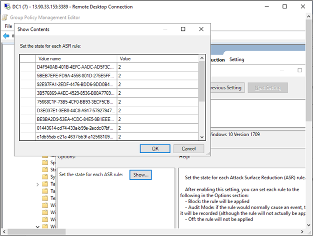 The Attack surface reduction configuration