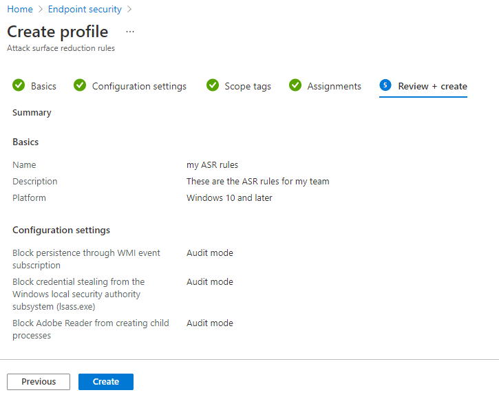 The Create profile page