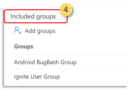 The Included groups pane in the Microsoft Defender portal.
