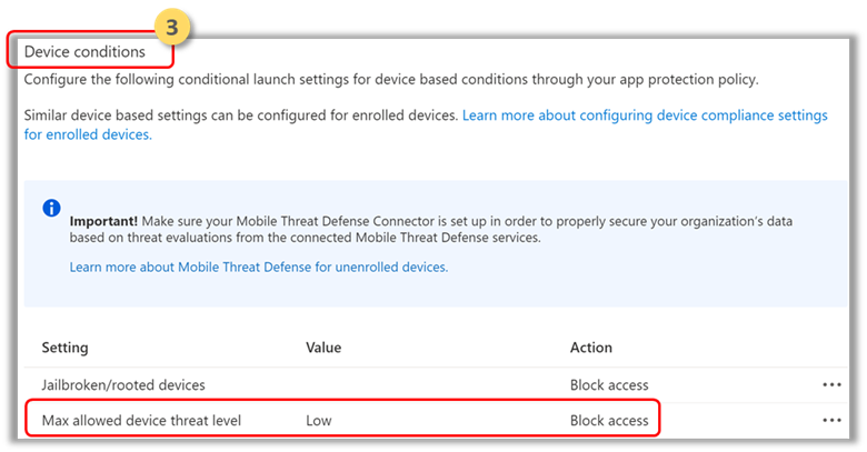 The Device conditions pane.