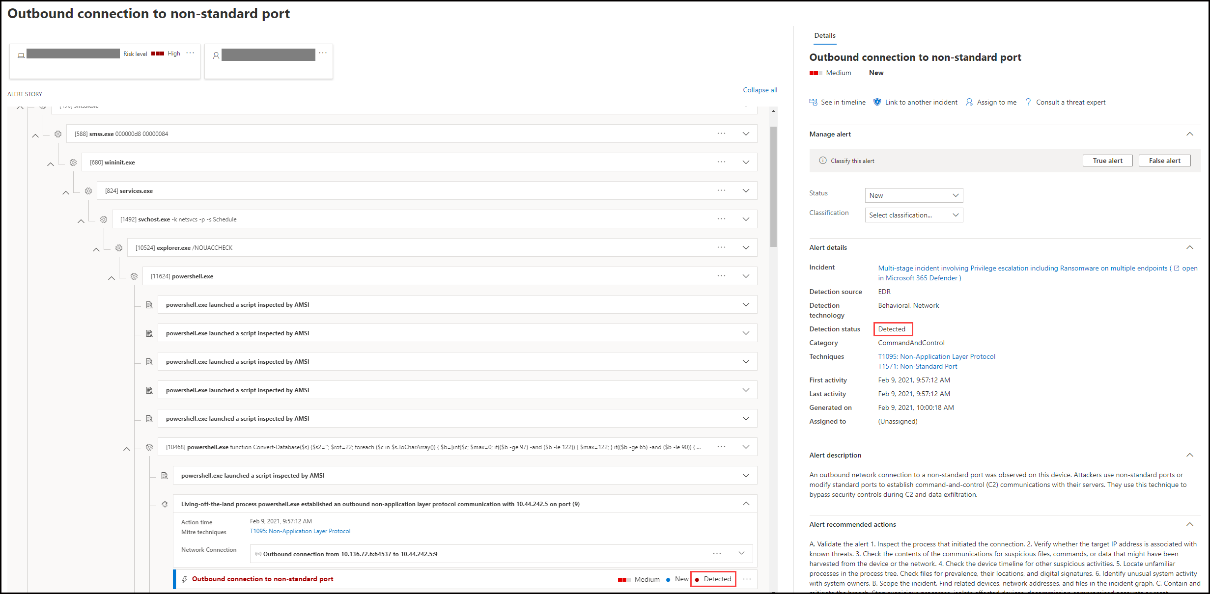 The page showing the detection of a threat