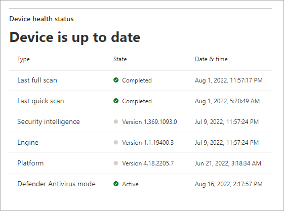 The device health status card