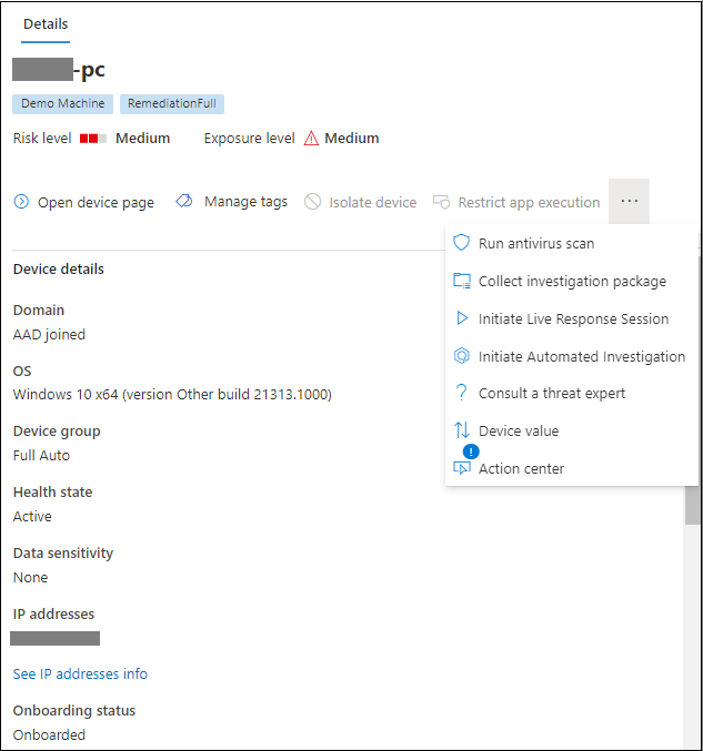 The details pane when a device is selected