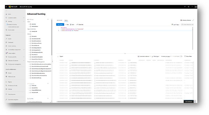 The Advanced hunting page on which queries can be used