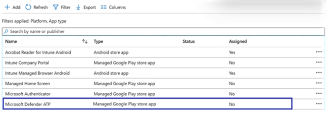 Screenshot showing the Microsoft Defender for Endpoint app in a list.