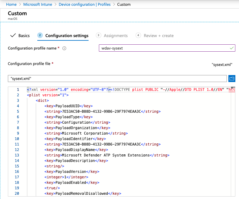The System extension in Intune page