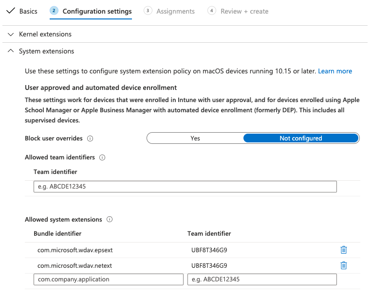 The System configuration profiles page