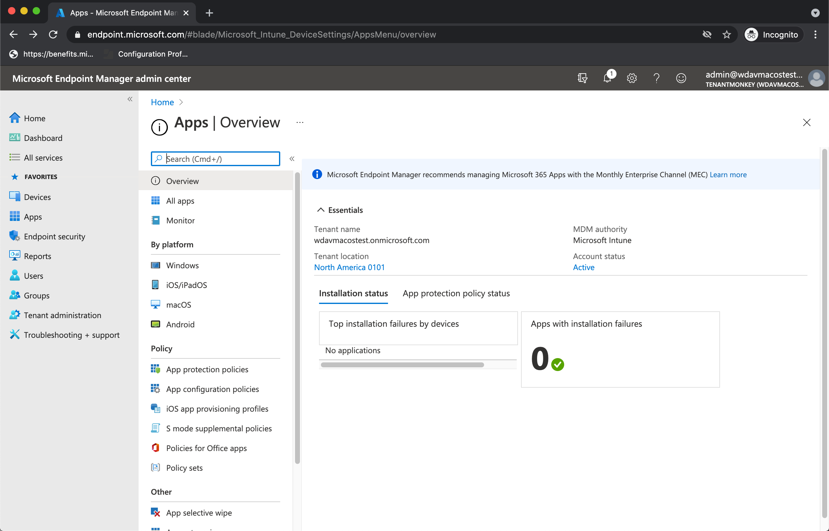 Screenshot that shows the application's overview page.