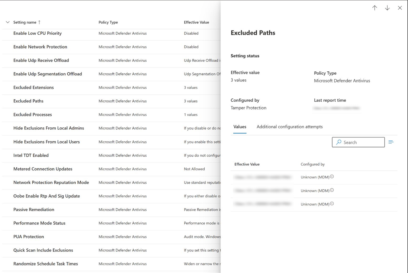 Screenshot showing the opened Effective settings value tab.