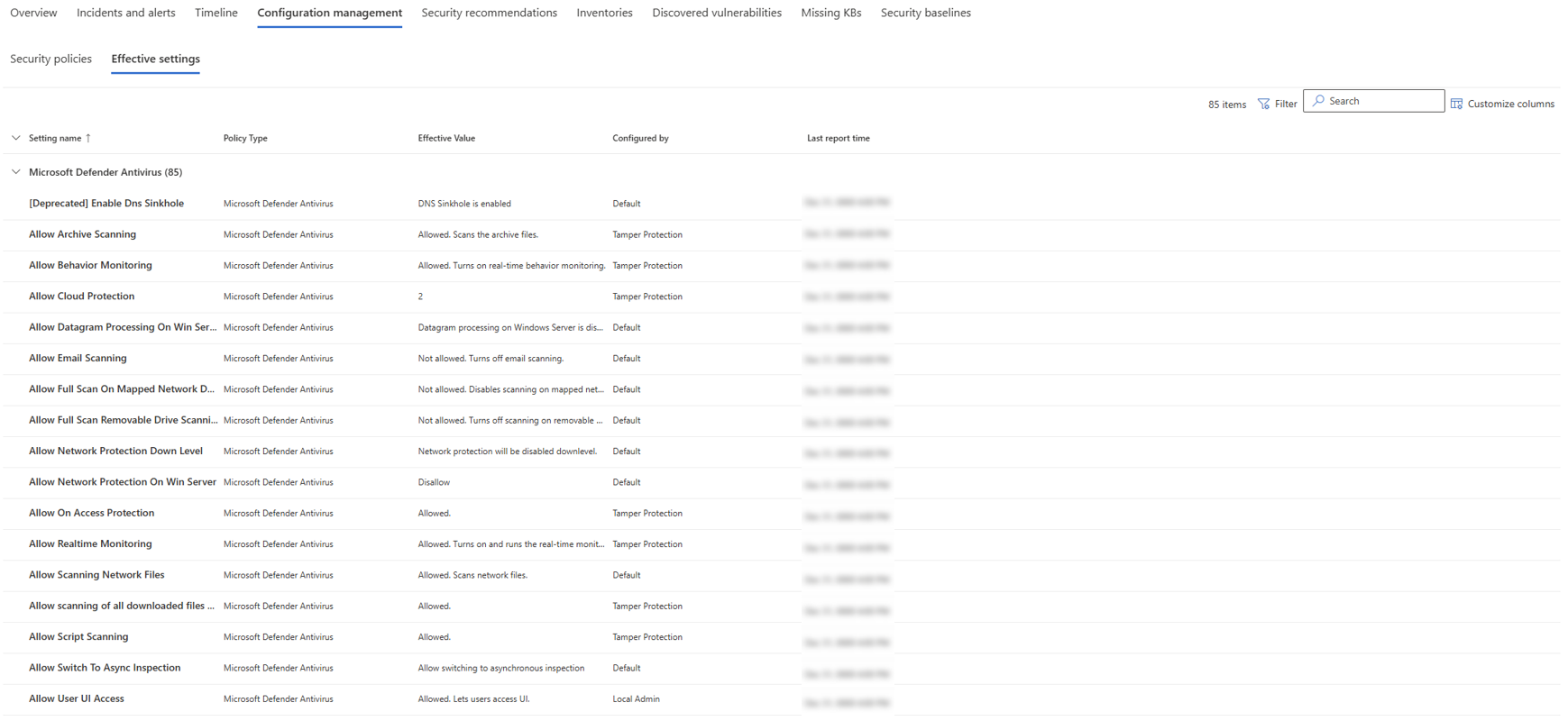 Screenshot showing the Effective settings tab.