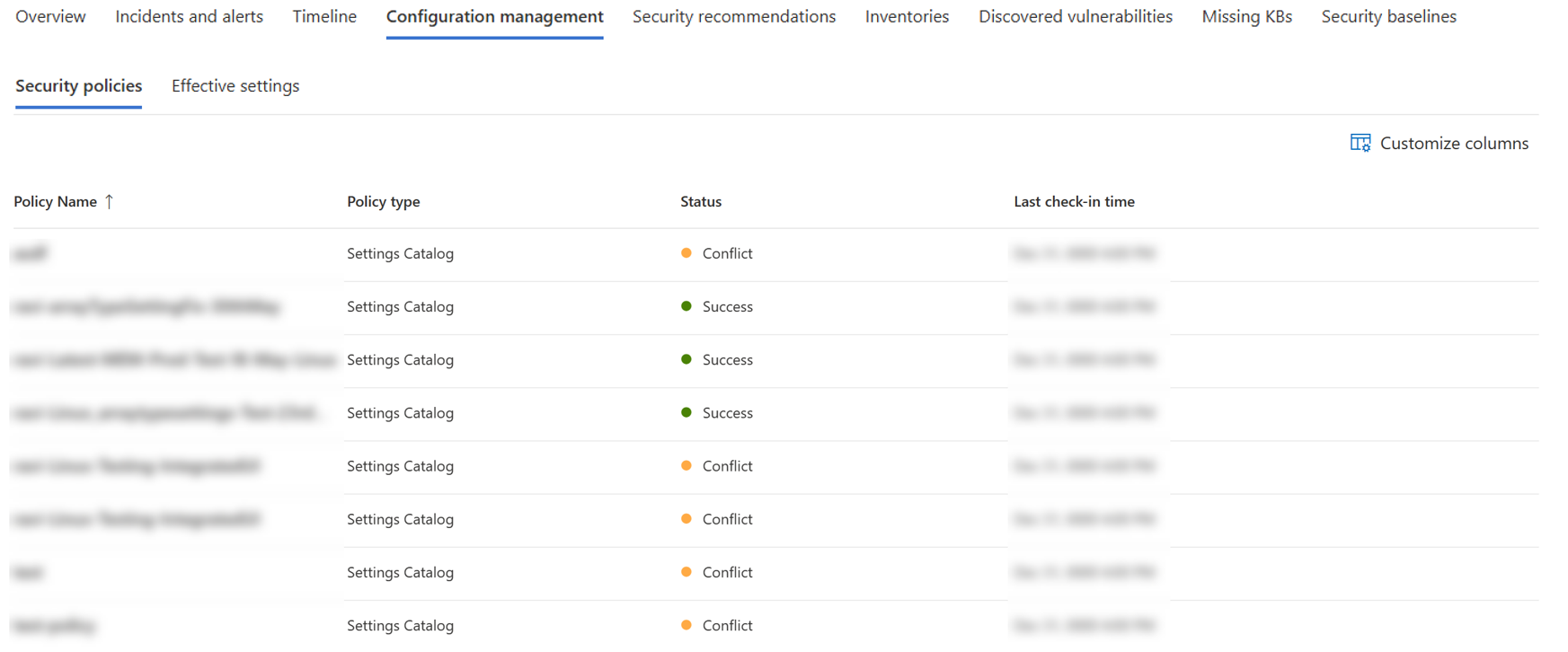 Screenshot showing the Security policies tab.