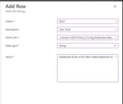 The OMA URI configuration in the Microsoft Intune admin center portal.