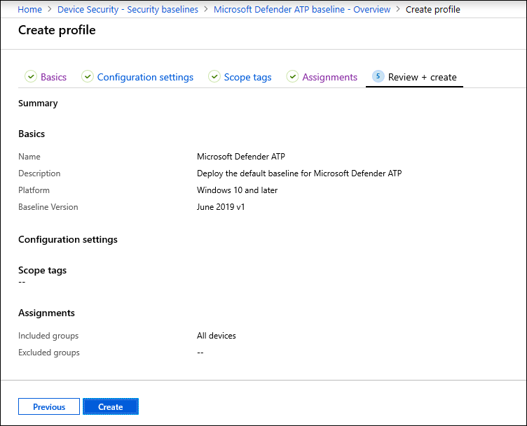 Assigning the security baseline on Intune