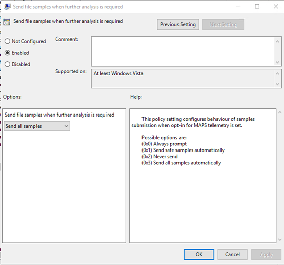 Send file sample when further analysis is required