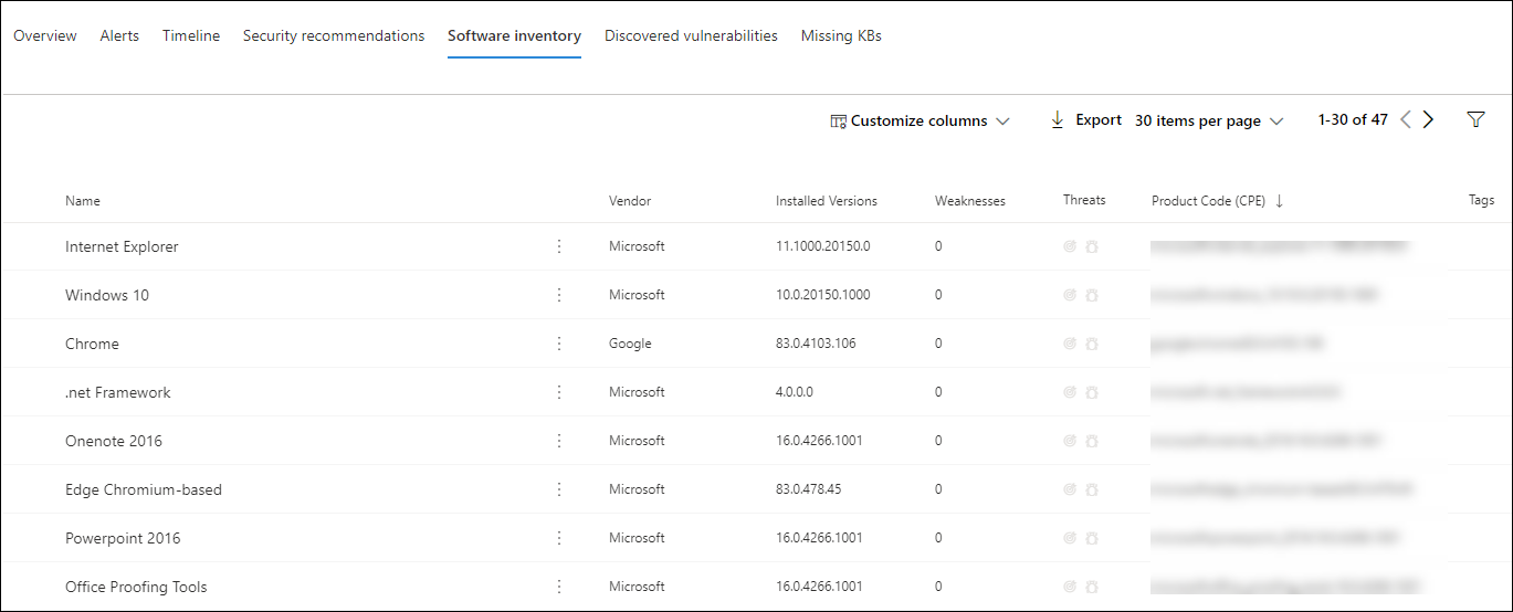 The Software inventory tab