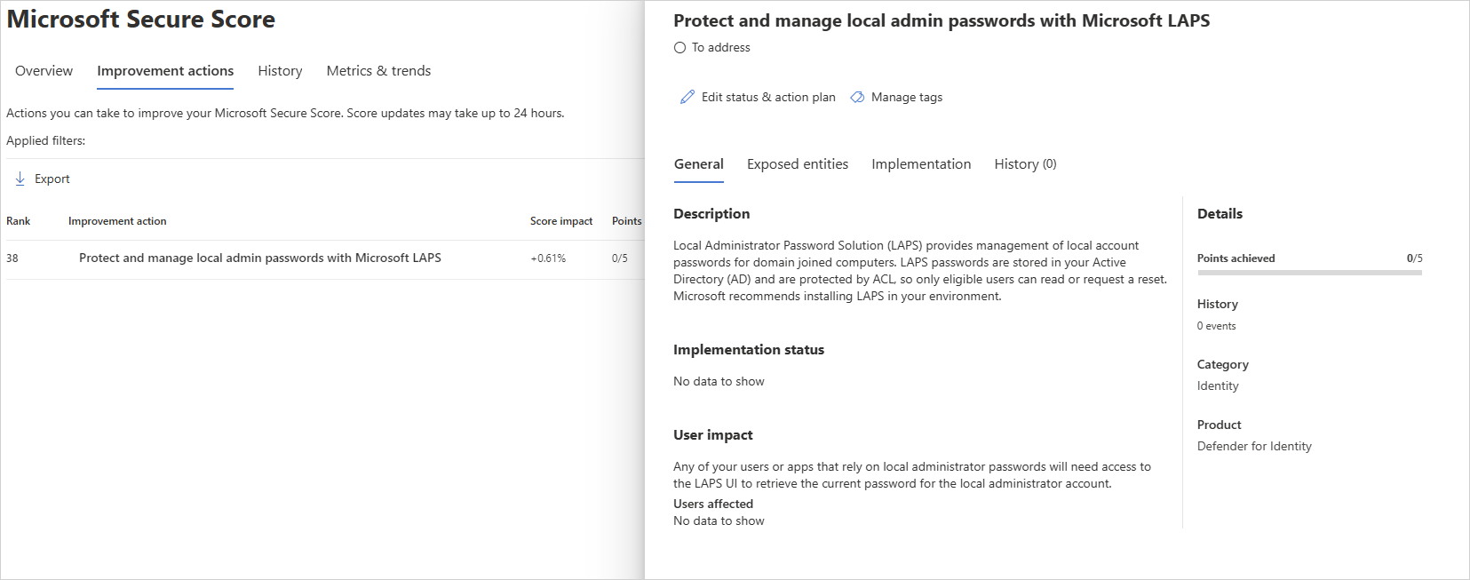 Screenshot that shows which domains have devices unprotected by LAPS.