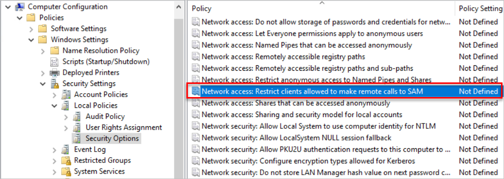 Screenshot of the Network access policy selected.