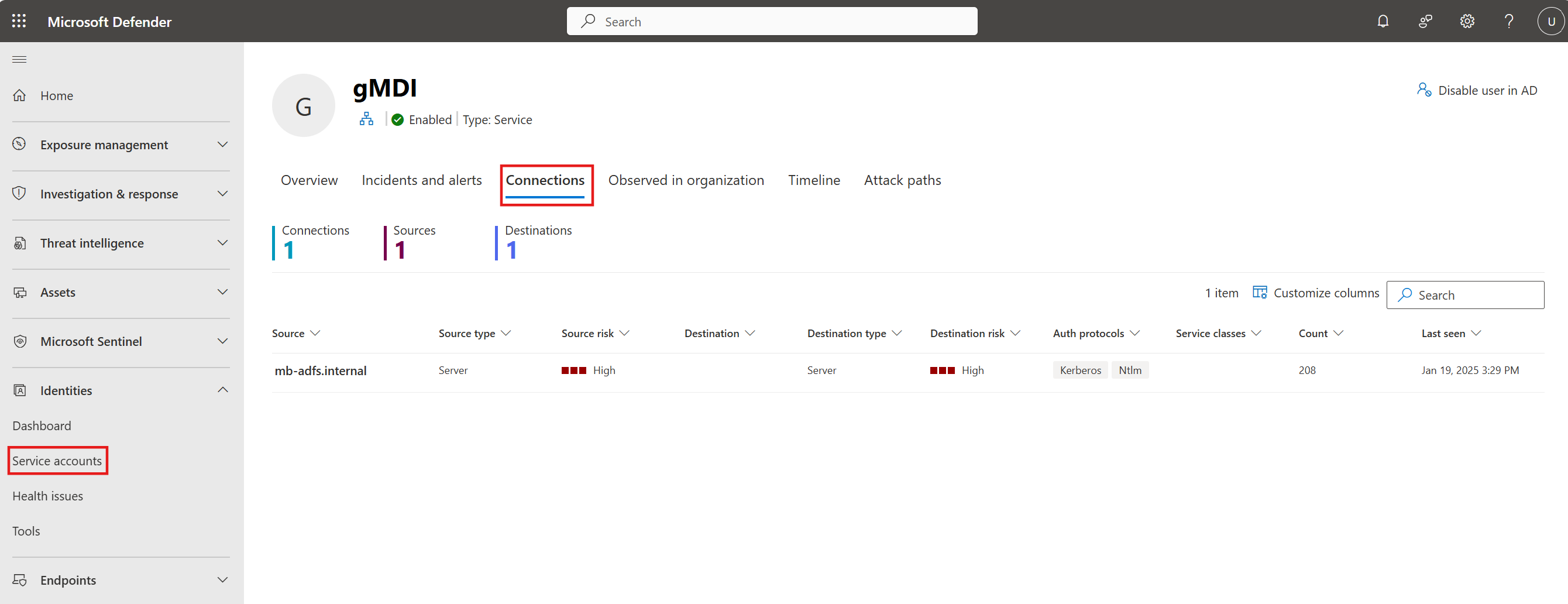 Screenshot of the connections page.