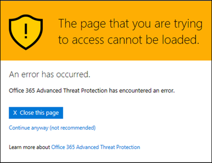 The warning that states the page that you are trying to access cannot be loaded