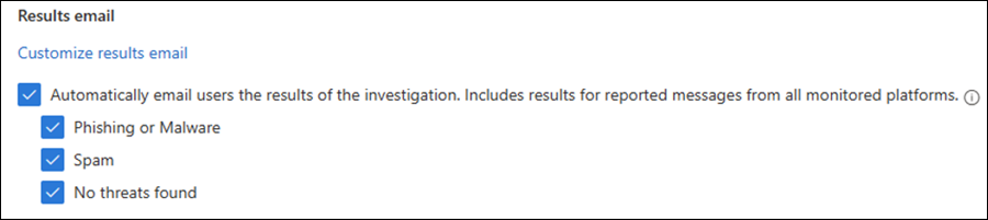Automatic feedback response options on the User reported settings page.