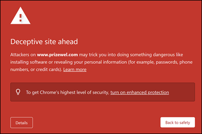 The Deceptive site ahead warning in Google Chrome