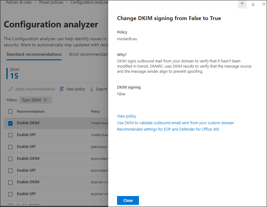 Flyout experience in the Configuration analyzer