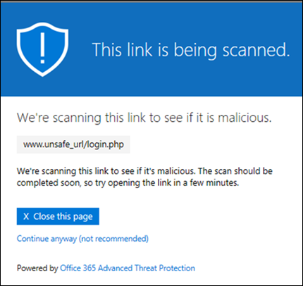 The notification that the link is being scanned