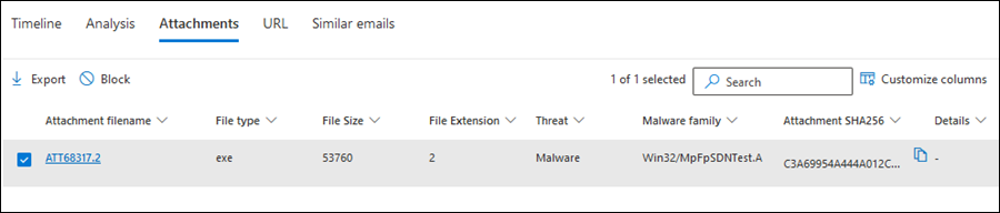 Screenshot of the Attachments view on the Email entity page.