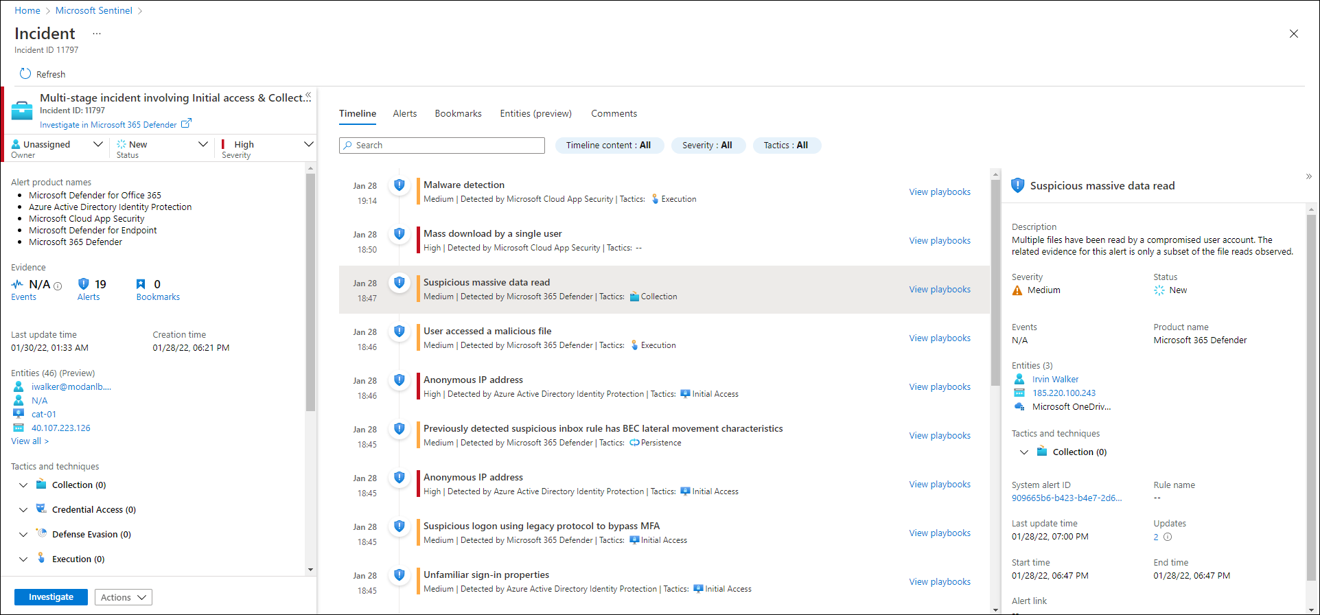 Incident details page in Microsoft Sentinel.