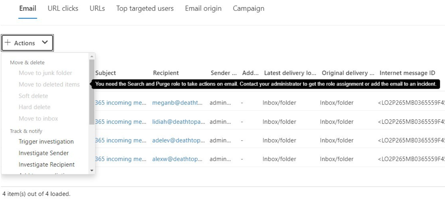 The Actions pane under the Email tab