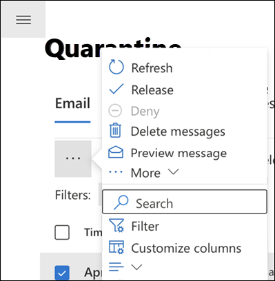 Screenshot of selecting a quarantined message and then selecting More on a mobile device.