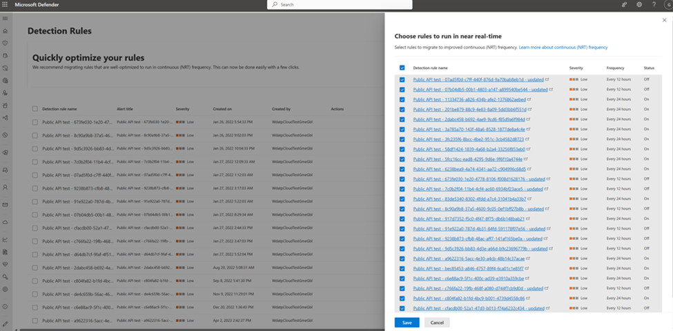 Screenshot of the continuous frequency compatible queries in advanced hunting.