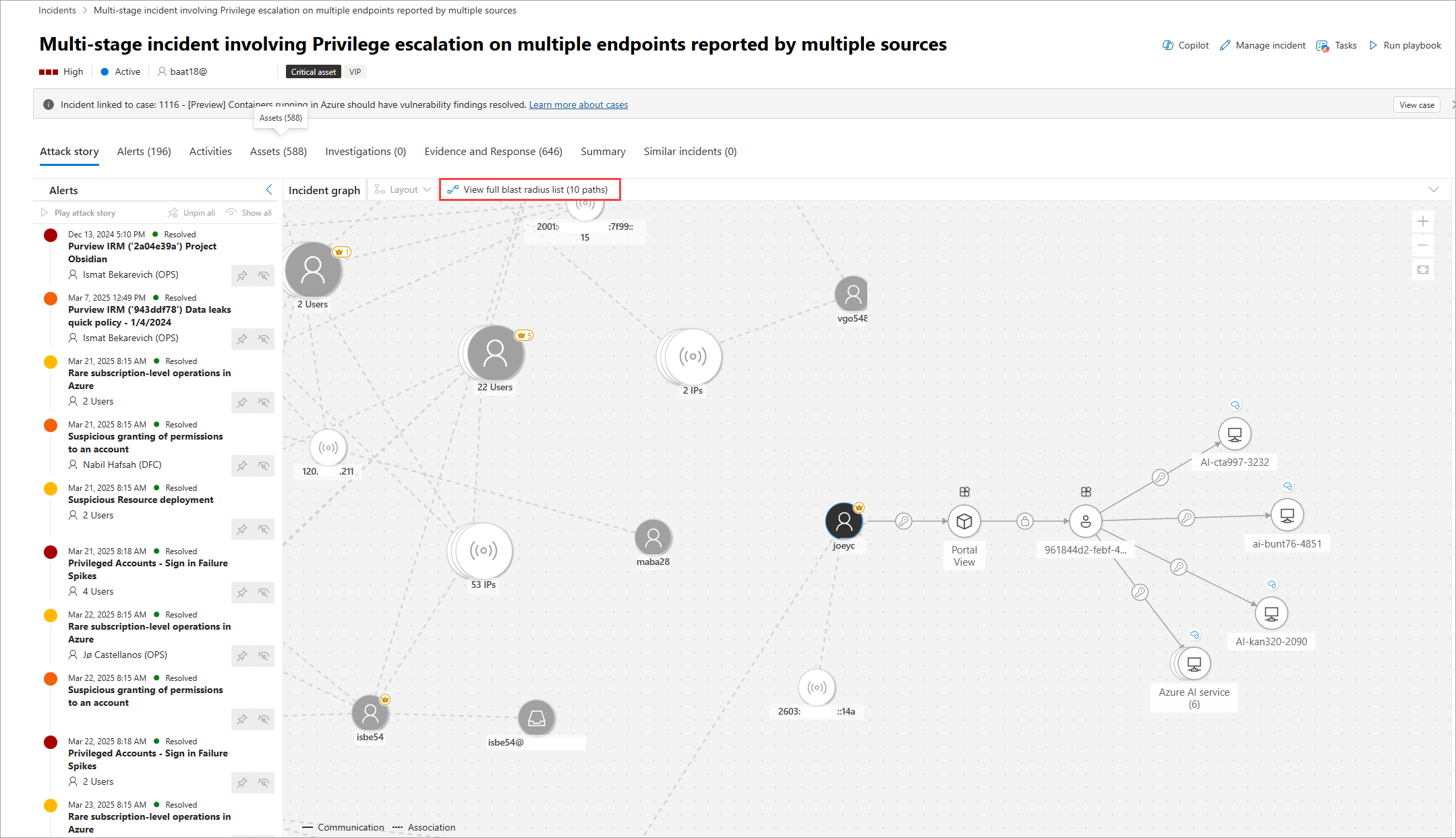 Screenshot showing the blast radius graph.