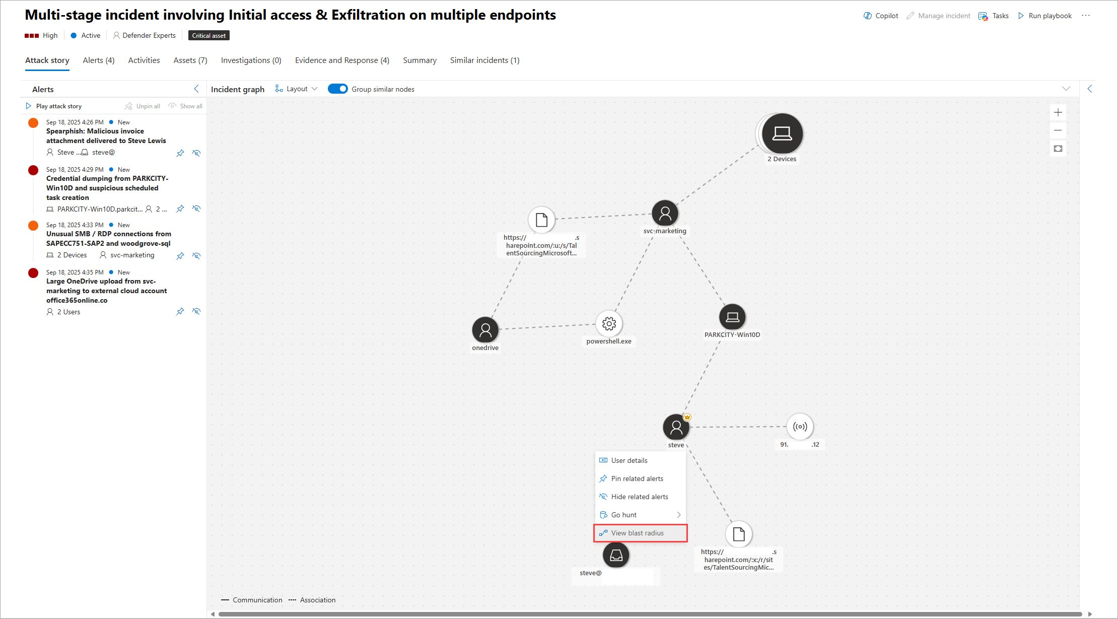 Screenshot showing the blast radius context menu item.