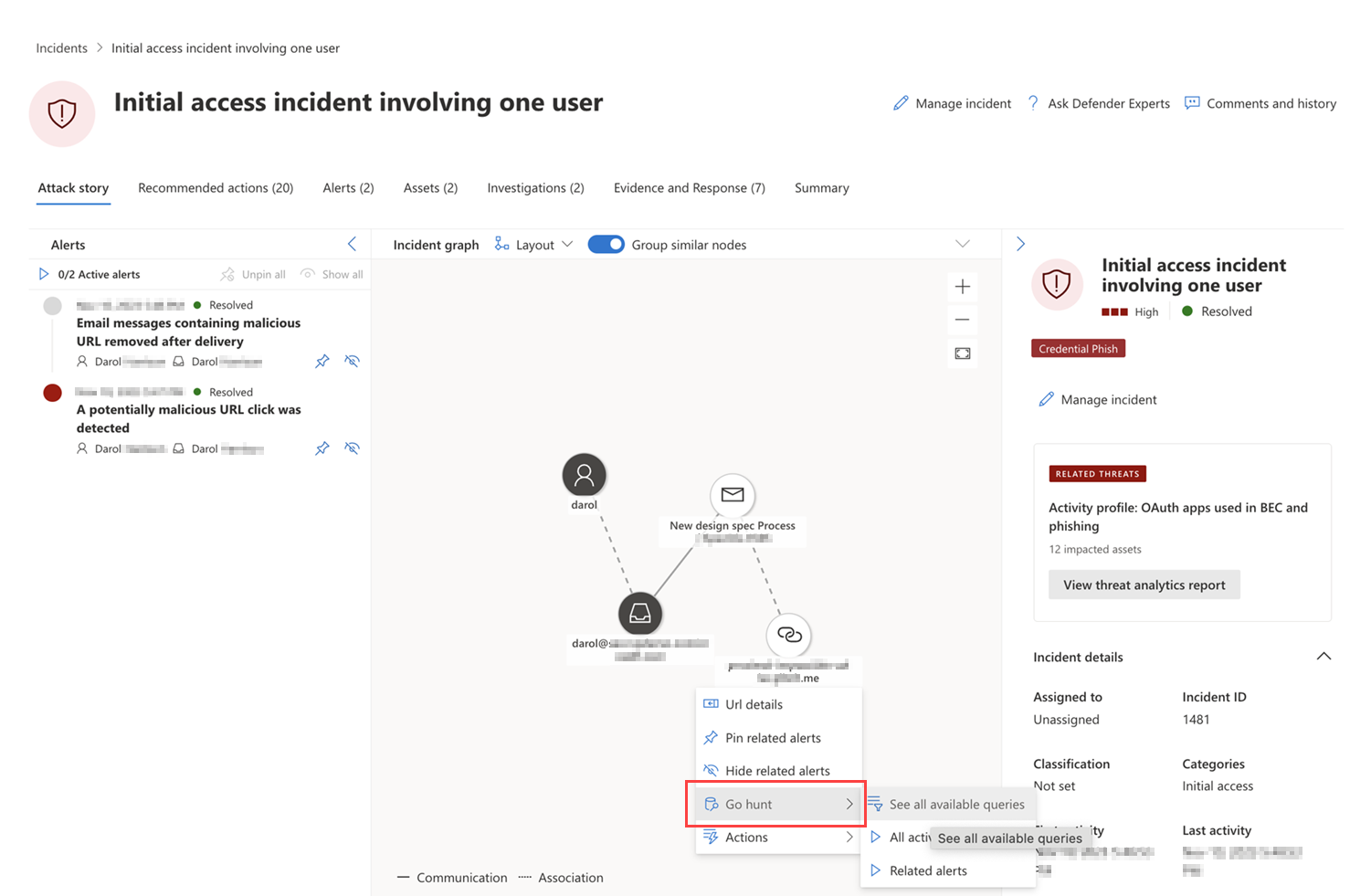 Selecting the go hunt option on a device in an attack story