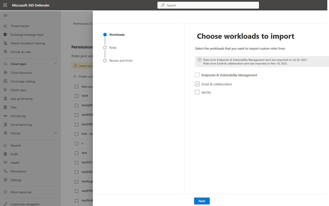 Screenshot of the import workloads page