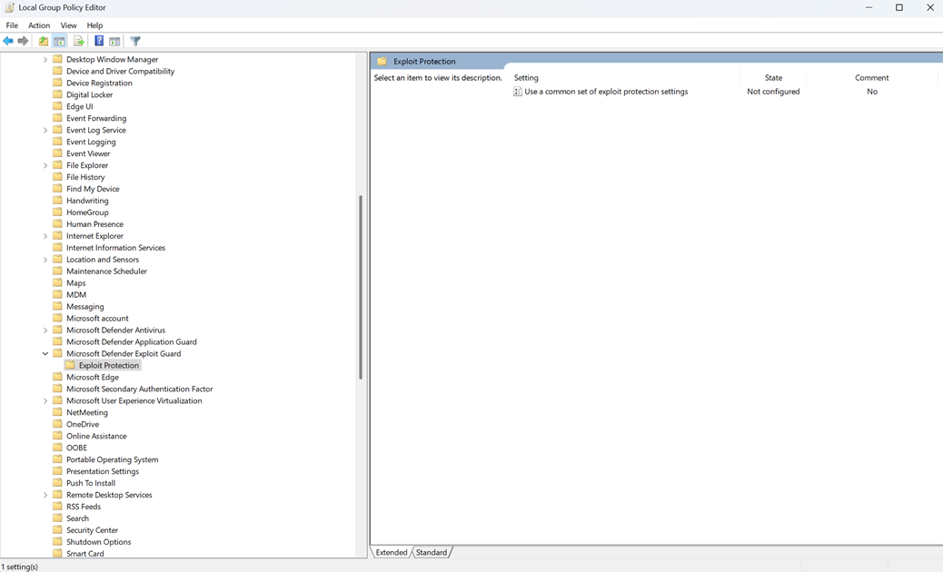 The group policy setting for exploit protection