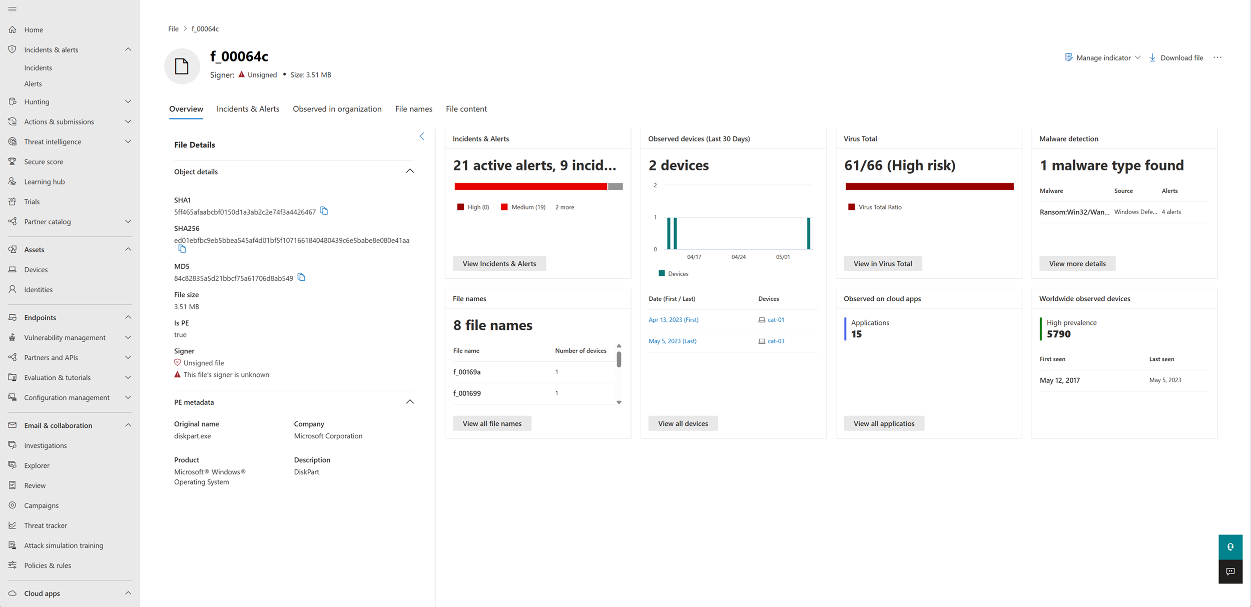 Screenshot of the File page overview