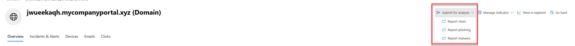 Submit for analysis option in the URL/domain page