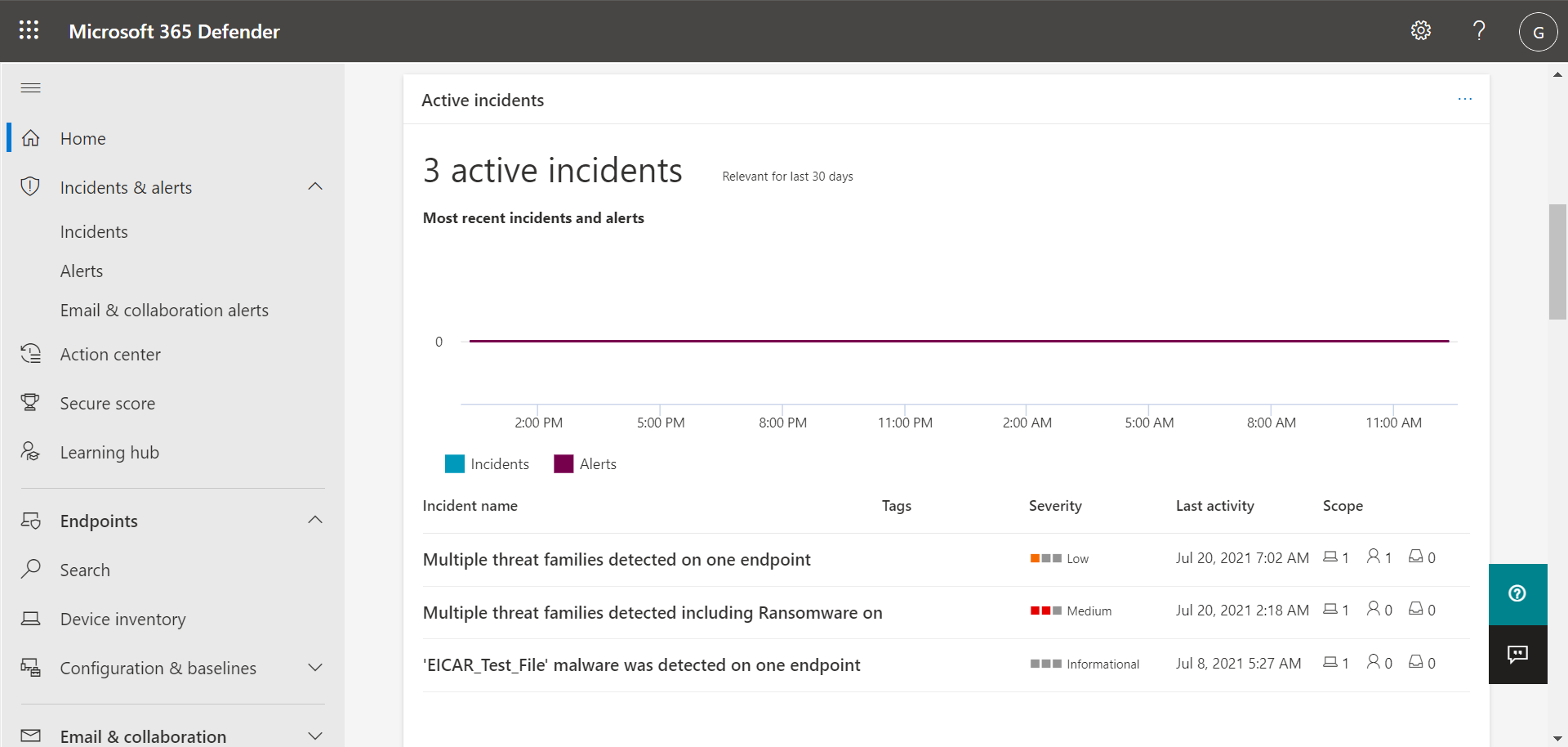 The Active incidents card