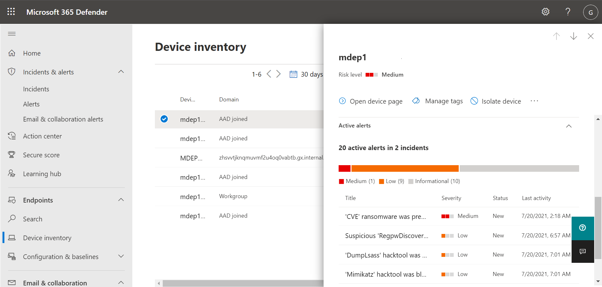 Selected device details