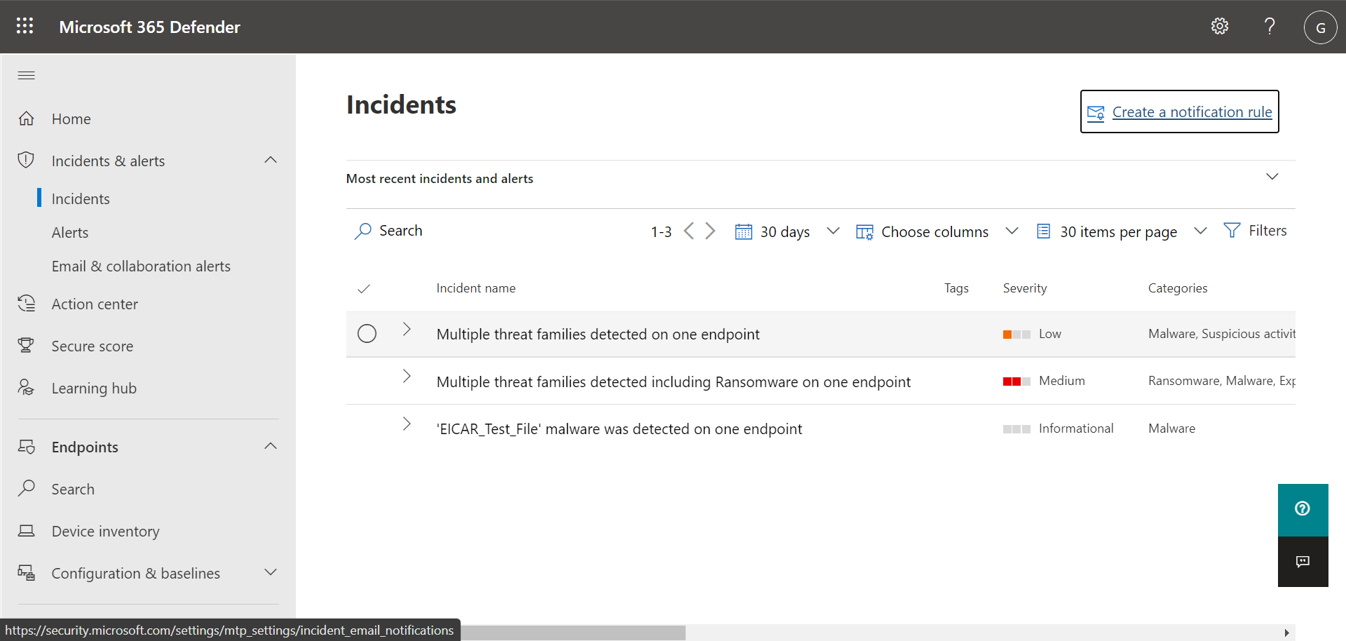 Incidents list