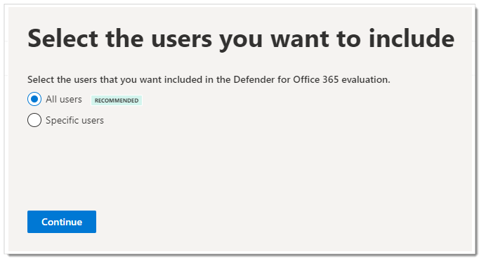Screenshot of the Select the users you want to include dialog and the All users option to select.