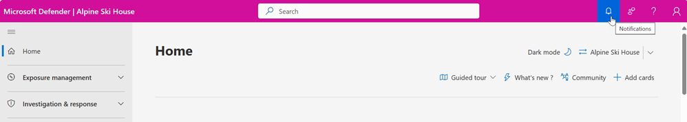 Screenshot of the notifications icon in the Microsoft Defender portal.